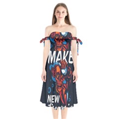 Make Devil Discovery  Shoulder Tie Bardot Midi Dress by Saikumar