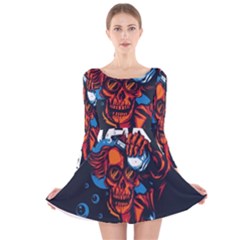 Make Devil Discovery  Long Sleeve Velvet Skater Dress by Saikumar