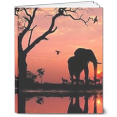 Elephant Landscape Tree Africa Sunset Safari Wild 8  X 10  Hardcover Notebook by Jatiart