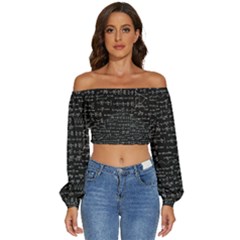 Math Equations Formulas Pattern Long Sleeve Crinkled Weave Crop Top by Ravend