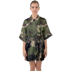 Texture Military Camouflage Repeats Seamless Army Green Hunting Half Sleeve Satin Kimono  by Ravend