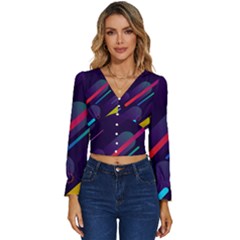 Colorful Abstract Background Long Sleeve V-neck Top by Ravend