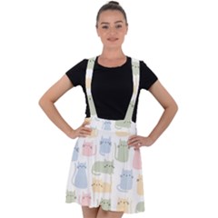 Cute Cat Colorful Cartoon Doodle Seamless Pattern Velvet Suspender Skater Skirt by Ravend