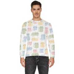 Cute Cat Colorful Cartoon Doodle Seamless Pattern Men s Fleece Sweatshirt by Ravend