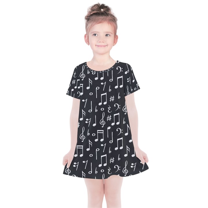 Chalk Music Notes Signs Seamless Pattern Kids  Simple Cotton Dress