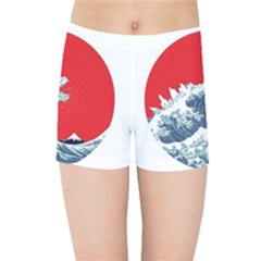 The Great Wave Of Kaiju Kids  Sports Shorts by Cendanart