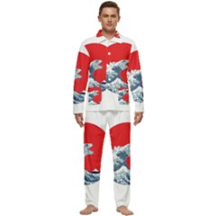 The Great Wave Of Kaiju Men s Long Sleeve Velvet Pocket Pajamas Set by Cendanart