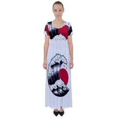 Japanese Sun & Wave High Waist Short Sleeve Maxi Dress by Cendanart