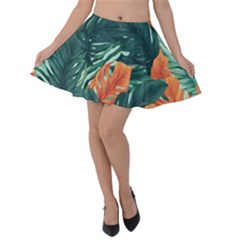 Green Tropical Leaves Velvet Skater Skirt by Jack14