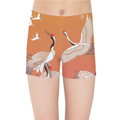 Japanese Crane Painting Of Birds Kids  Sports Shorts by Cendanart