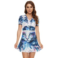 Cat V-neck High Waist Chiffon Mini Dress by saad11