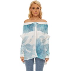 Blue-flower Off Shoulder Chiffon Pocket Shirt by saad11