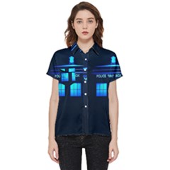 Blue Tardis Doctor Who Police Call Box Short Sleeve Pocket Shirt by Cendanart