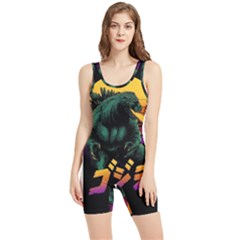 Godzilla Retrowave Women s Wrestling Singlet by Cendanart