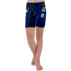 Stuck Tardis Beach Doctor Who Police Box Sci-fi Kids  Lightweight Velour Capri Yoga Leggings by Cendanart