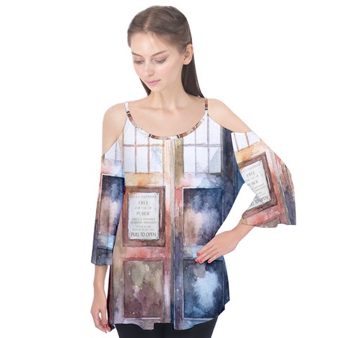 Tardis Doctor Who Flutter Sleeve T-shirt  by Cendanart