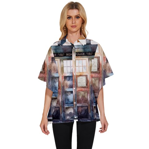 Tardis Doctor Who Women s Batwing Button Up Shirt by Cendanart