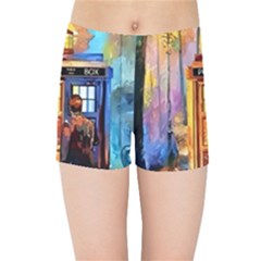 Tardis Doctor Who Paint Painting Kids  Sports Shorts by Cendanart