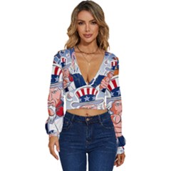 Independence Day United States Of America Long Sleeve Deep-v Velour Top by Ket1n9