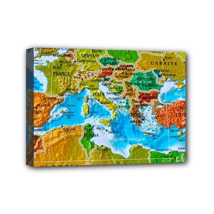 World Map Mini Canvas 7  x 5  (Stretched)