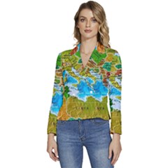 World Map Women s Long Sleeve Revers Collar Cropped Jacket by Ket1n9