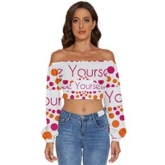 Be Yourself Pink Orange Dots Circular Long Sleeve Crinkled Weave Crop Top by Ket1n9