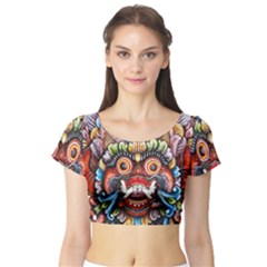 Wood Sculpture Bali Logo Short Sleeve Crop Top by Ket1n9