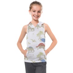 Dinosaur Art Pattern Kids  Sleeveless Hoodie by Ket1n9