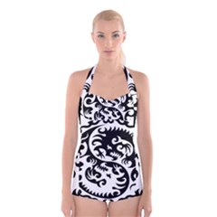 Ying Yang Tattoo Boyleg Halter Swimsuit  by Ket1n9