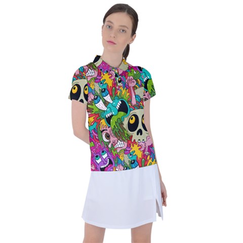 Crazy Illustrations & Funky Monster Pattern Women s Polo T-shirt by Ket1n9