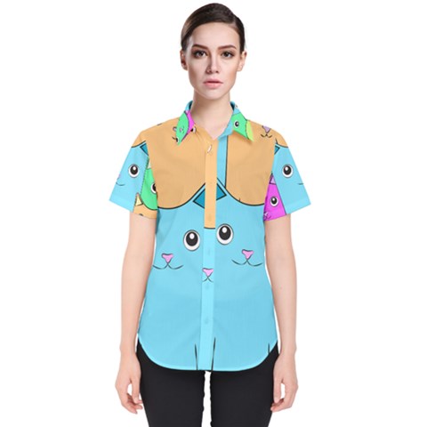 Cat Animals Cartoon Pattern Women s Short Sleeve Shirt by Cendanart