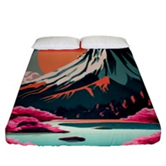 Mountain Landscape Sky Fuji Nature Fitted Sheet (queen Size) by Cendanart