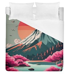 Mountain Landscape Sky Fuji Nature Duvet Cover (queen Size) by Cendanart