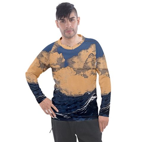 Wave Aesthetic Ocean Retro Sea Vintage Men s Pique Long Sleeve T-shirt by Cendanart