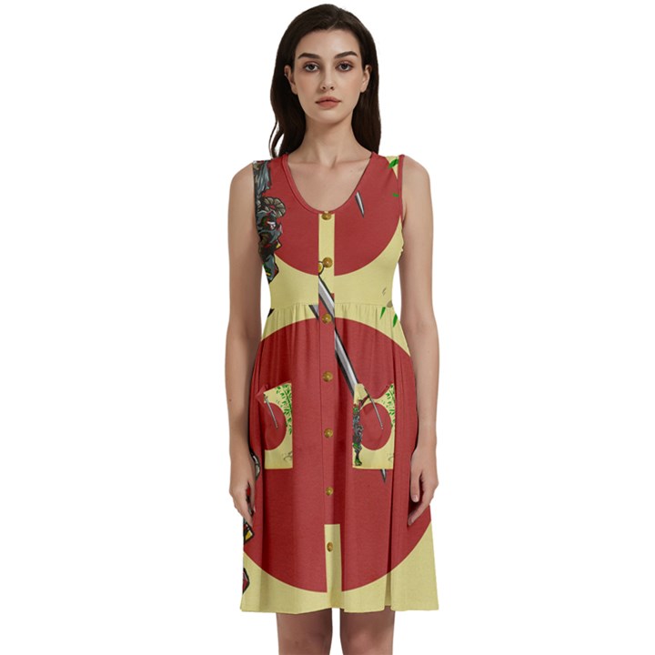 Meme Samurai Artwork Japaneses Sleeveless Dress With Pocket