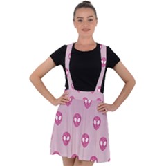 Alien Pattern Pink Velvet Suspender Skater Skirt by Ket1n9