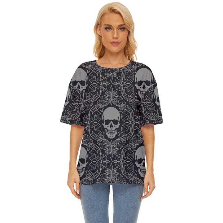 Dark Horror Skulls Pattern Oversized Basic T-Shirt