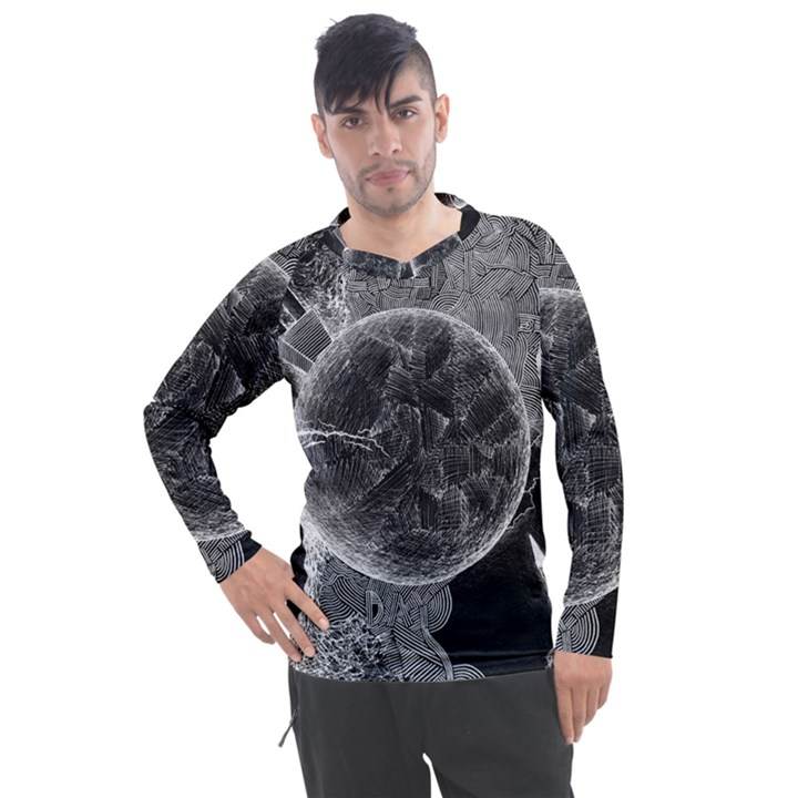 Space Universe Earth Rocket Men s Pique Long Sleeve T-Shirt