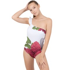 Fruit Healthy Vitamin Vegan Frilly One Shoulder Swimsuit by Ket1n9