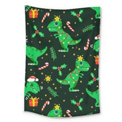 Christmas Funny Pattern Dinosaurs Large Tapestry by Ket1n9