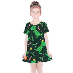 Christmas Funny Pattern Dinosaurs Kids  Simple Cotton Dress by Ket1n9