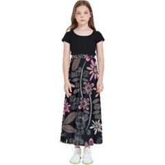 Flower Art Pattern Kids  Flared Maxi Skirt by Ket1n9