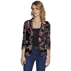 Flower Art Pattern Women s One-button 3/4 Sleeve Short Jacket by Ket1n9