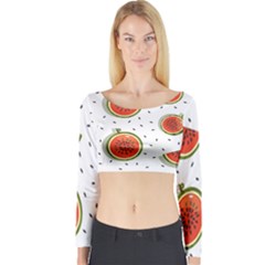 Seamless Background Pattern-with-watermelon Slices Long Sleeve Crop Top by Ket1n9