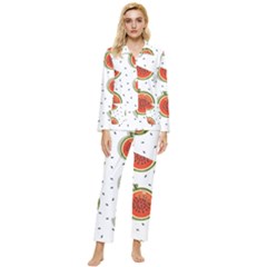 Seamless Background Pattern-with-watermelon Slices Womens  Long Sleeve Velvet Pocket Pajamas Set by Ket1n9