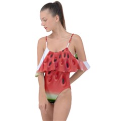 Seamless Background With Watermelon Slices Drape Piece Swimsuit by Ket1n9