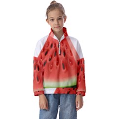 Seamless Background With Watermelon Slices Kids  Half Zip Hoodie by Ket1n9