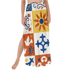 Mexican Talavera Pattern Ceramic Tiles With Flower Leaves Bird Ornaments Traditional Majolica Style Maxi Chiffon Tie-up Sarong by Ket1n9