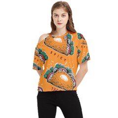 Seamless Pattern With Taco One Shoulder Cut Out T-shirt by Ket1n9