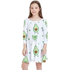 Cute Seamless Pattern With Avocado Lovers Kids  Quarter Sleeve Skater Dress by Ket1n9